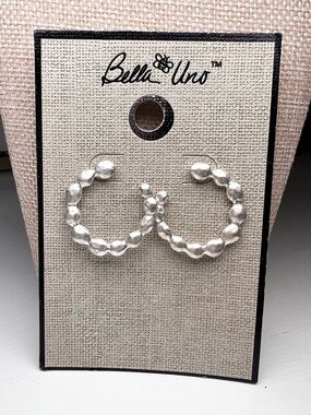Bella Uno Silver Beaded Hoop Earrings - Polished Mini Hoops